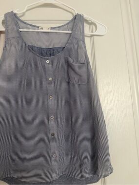 Ardene Blue and White Striped Button-Front Tank